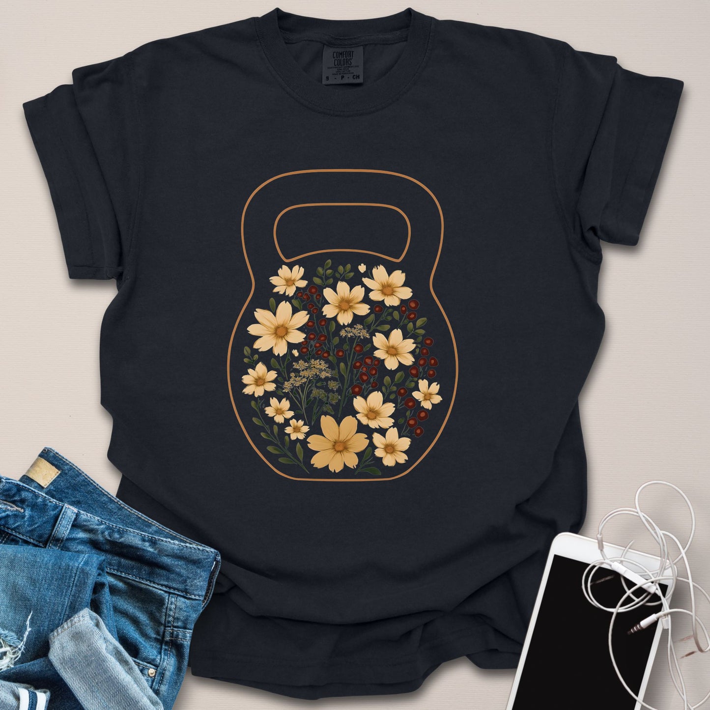Gold Kettlebell Floral Shirt