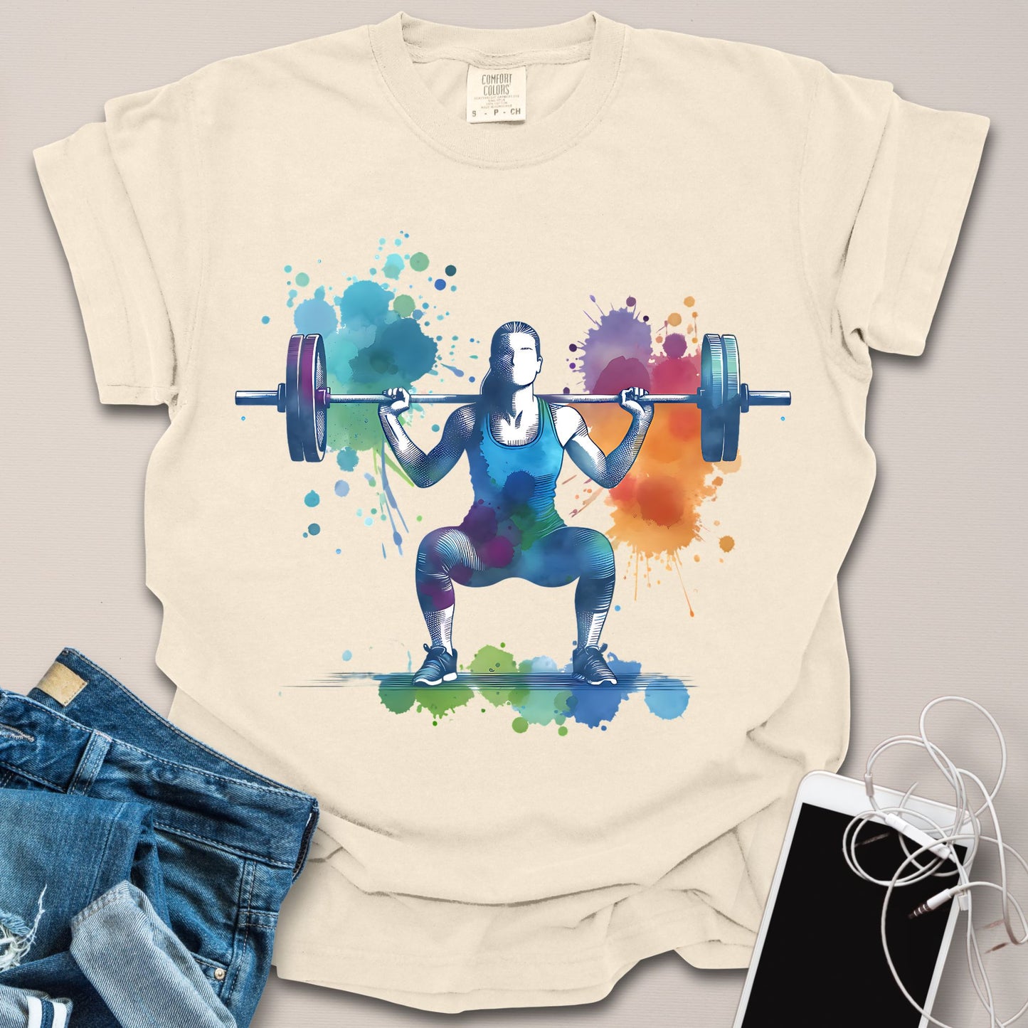 Squatting Girl Watercolor Graphic Shirt