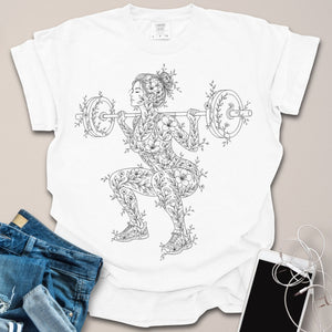 Squatting Girl Floral Line Art Shirt