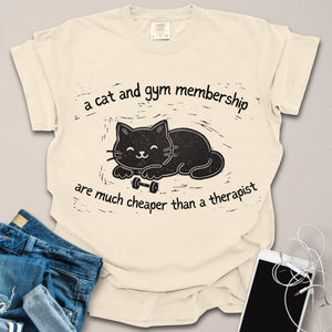 Cats & Gym are Cheaper than Therapy Linocut Print Shirt
