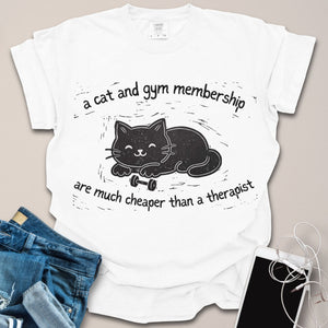 Cats & Gym are Cheaper than Therapy Linocut Print Shirt