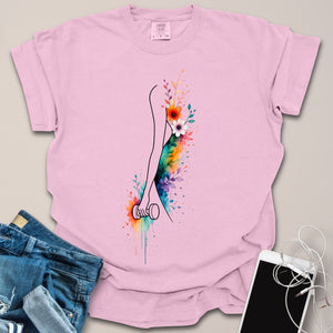 Female Holding Dumbbell Silhouette Floral Shirt