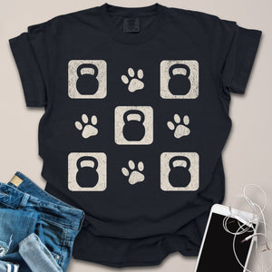 Kettlebell & Paw Print Grid Distressed Shirt