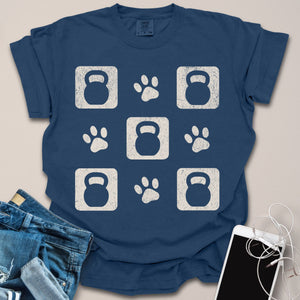 Kettlebell & Paw Print Grid Distressed Shirt