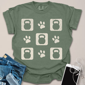 Kettlebell & Paw Print Grid Distressed Shirt
