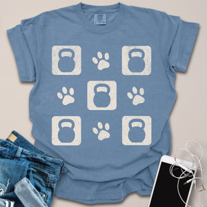 Kettlebell & Paw Print Grid Distressed Shirt