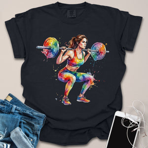 Squatting Girl Rainbow Color Graphic Shirt