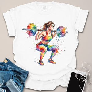 Squatting Girl Rainbow Color Graphic Shirt