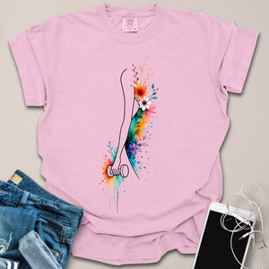 Female Holding Dumbbell Silhouette Floral Shirt