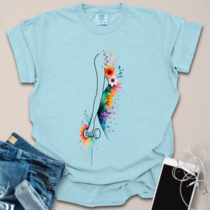 Female Holding Dumbbell Silhouette Floral Shirt