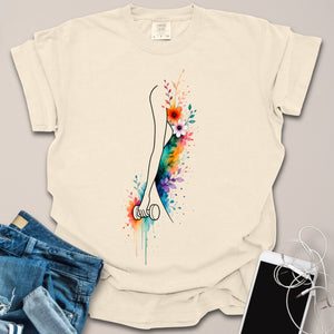 Female Holding Dumbbell Silhouette Floral Shirt