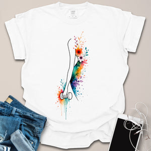 Female Holding Dumbbell Silhouette Floral Shirt