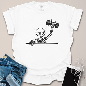 Skeleton Dumbbell Rock On Shirt