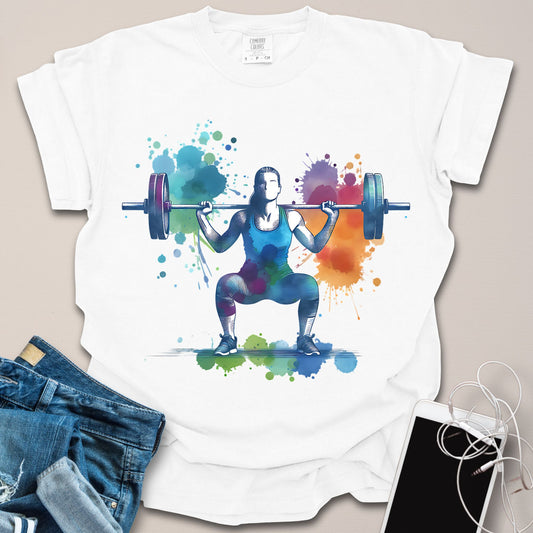 Squatting Girl Watercolor Graphic Shirt